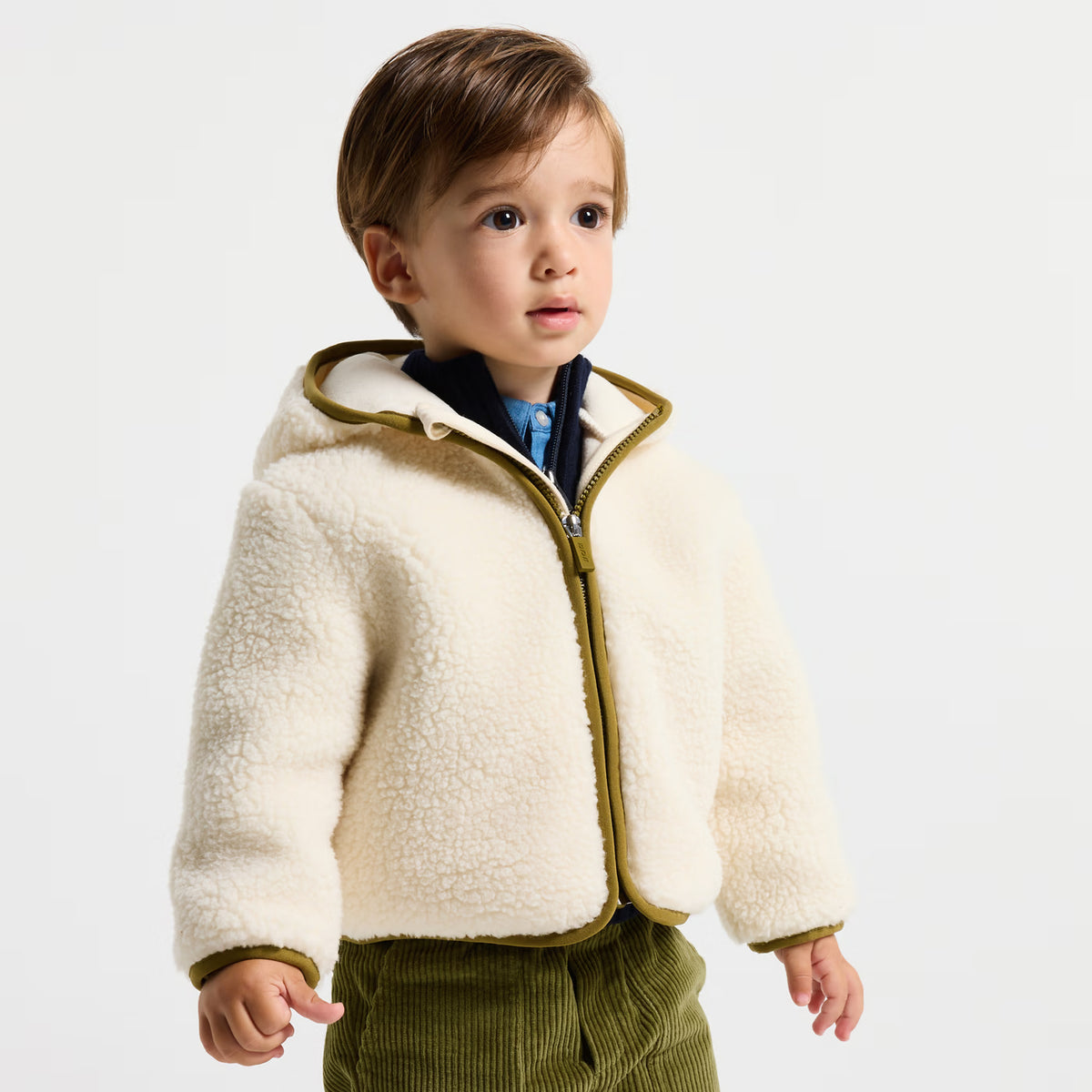 Βρεφικό μπουφάν Jacadi με φερμουάρ από sherpa fleece - απαλό λευκό