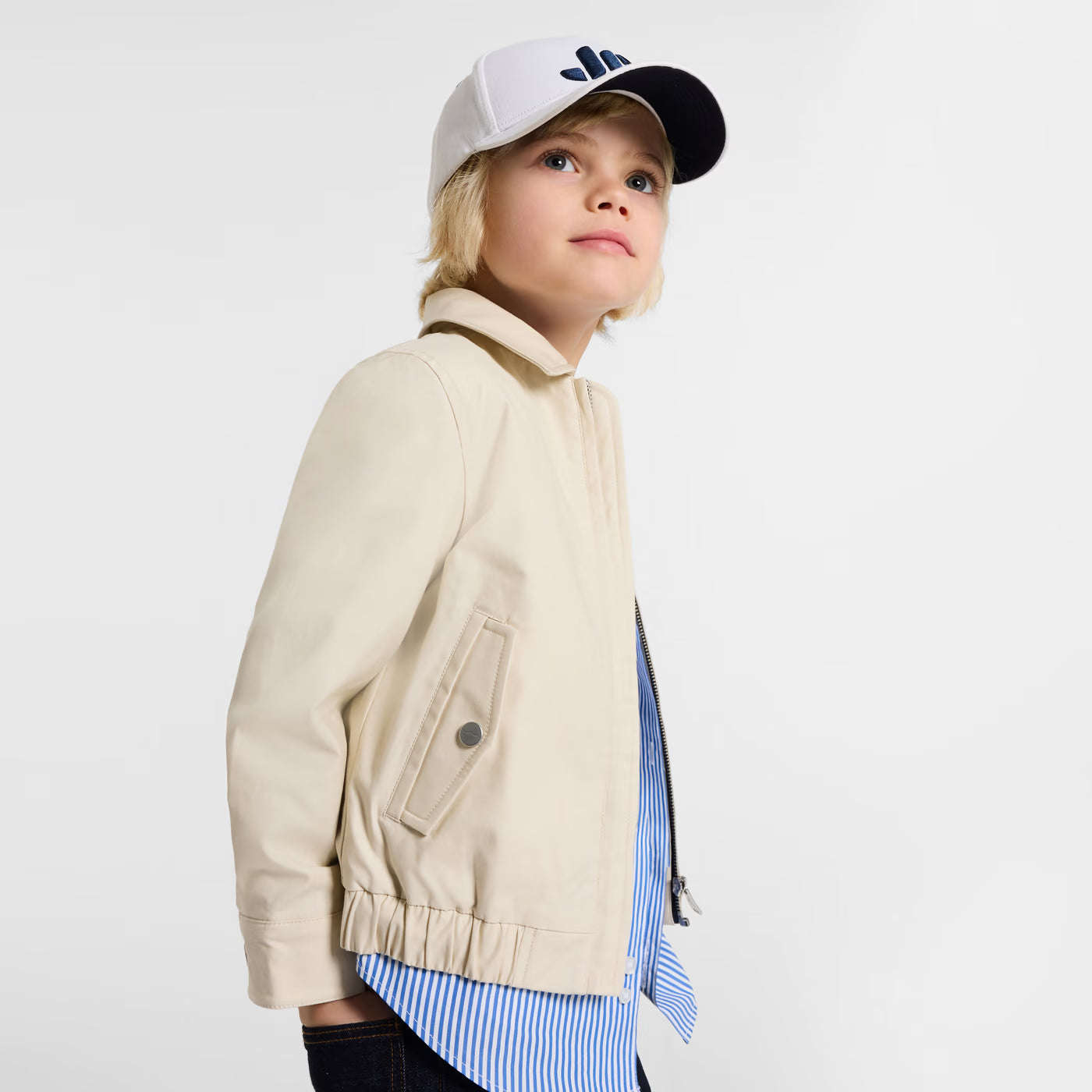Παιδικό μπουφάν Harrington σε ελαφρύ twill - μπεζ-γκρι