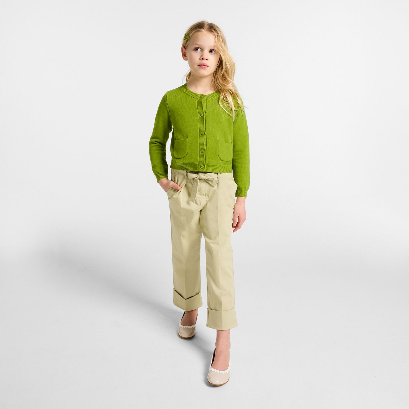 Ελαφρύ παντελόνι twill για κορίτσια - λαχανί