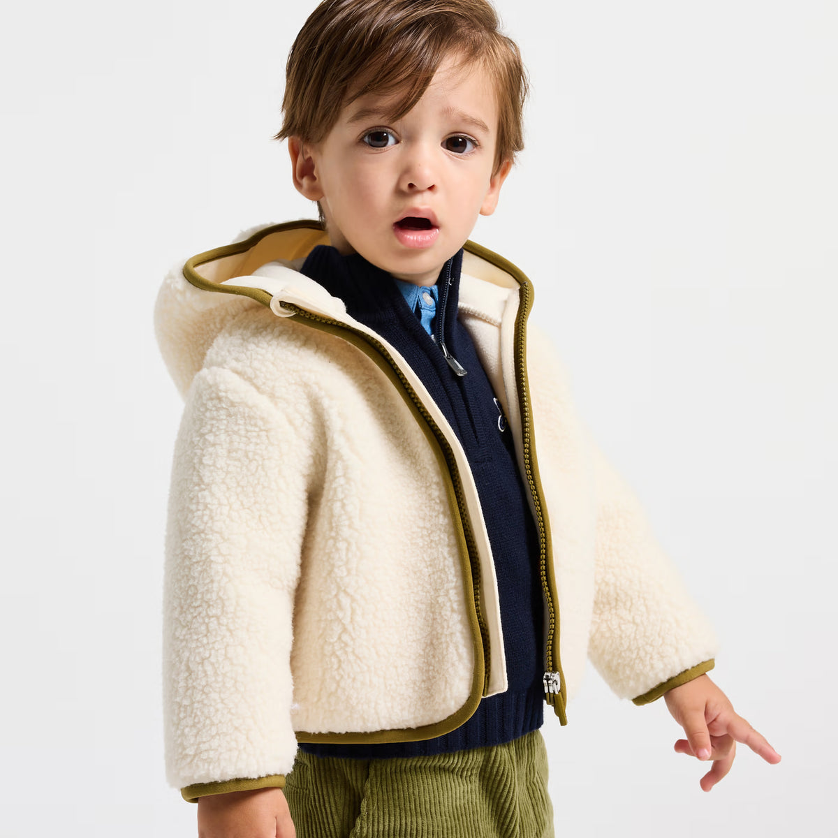 Βρεφικό μπουφάν Jacadi με φερμουάρ από sherpa fleece - απαλό λευκό