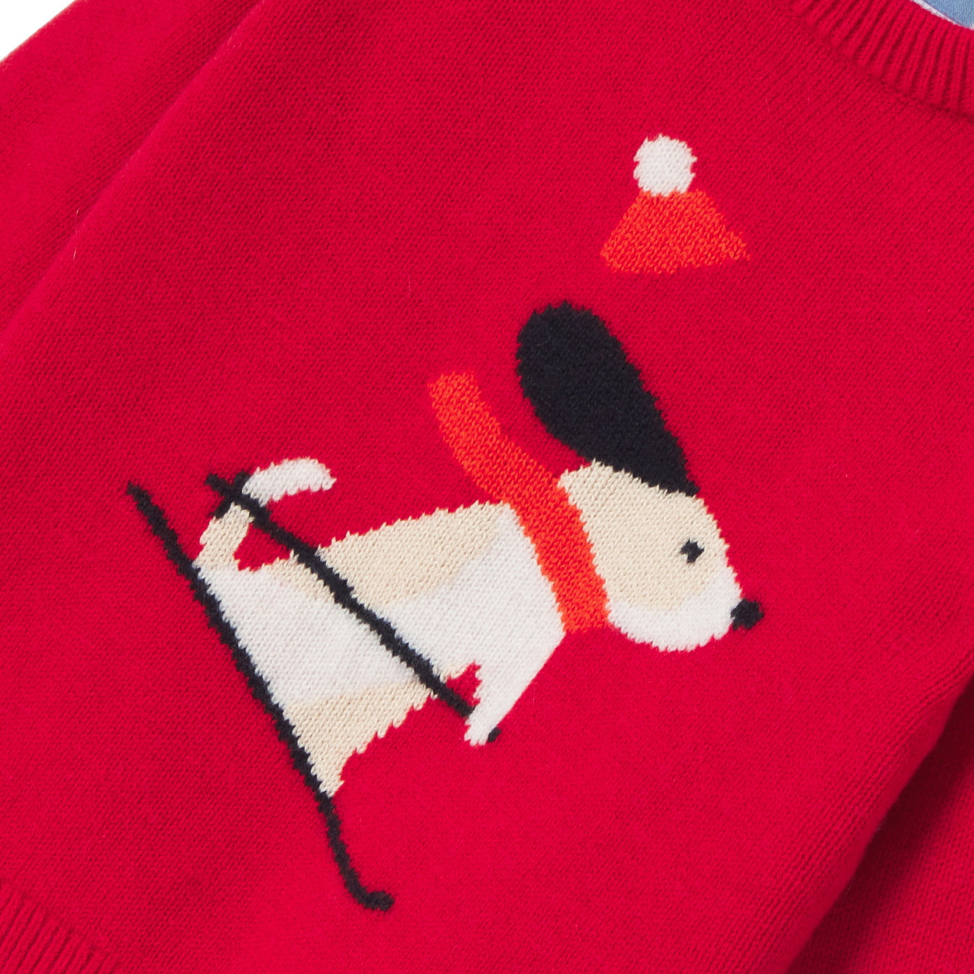 Πουλόβερ σκύλου intarsia για μωρά αγόρια - ρουμπινί κόκκινο