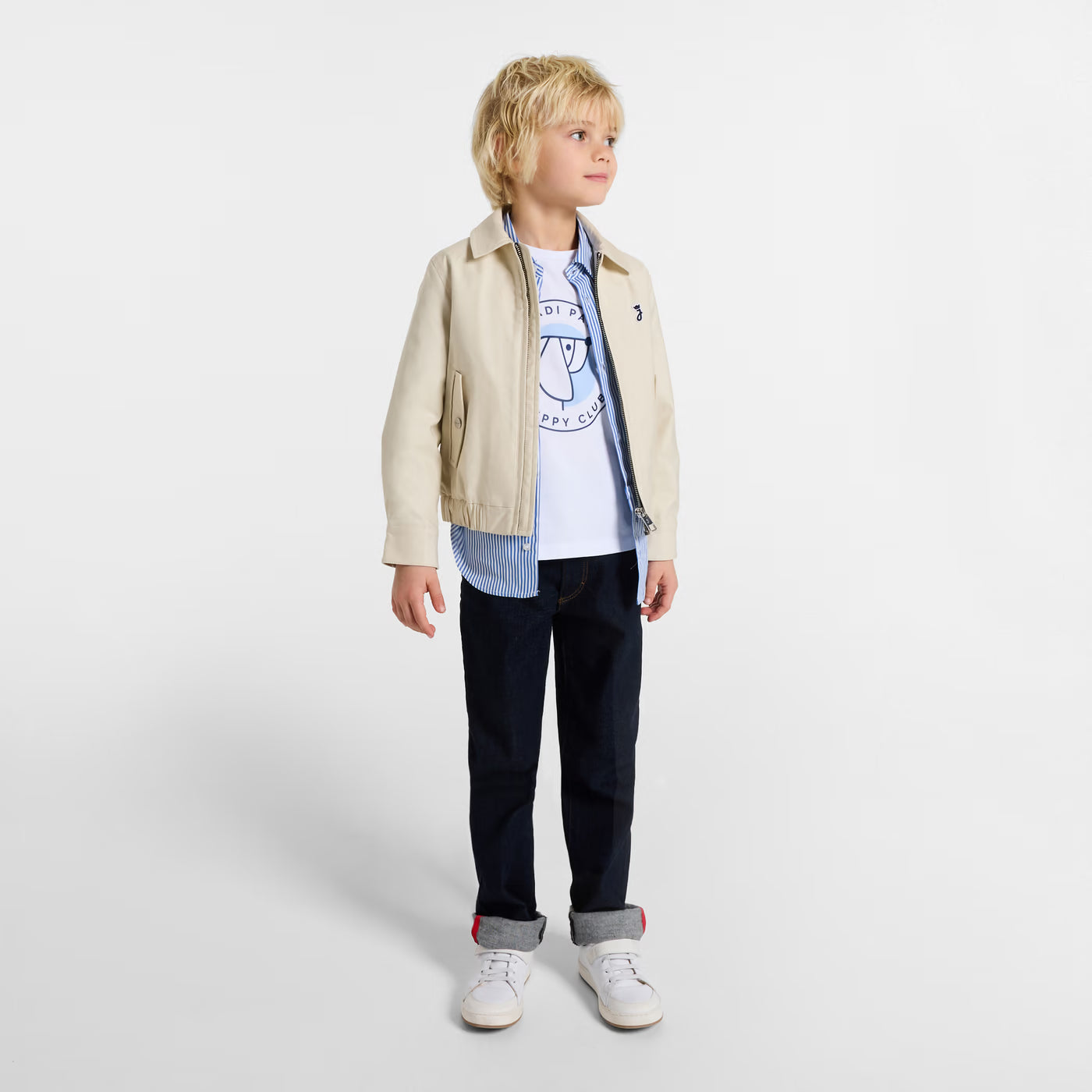 Παιδικό μπουφάν Harrington σε ελαφρύ twill - μπεζ-γκρι
