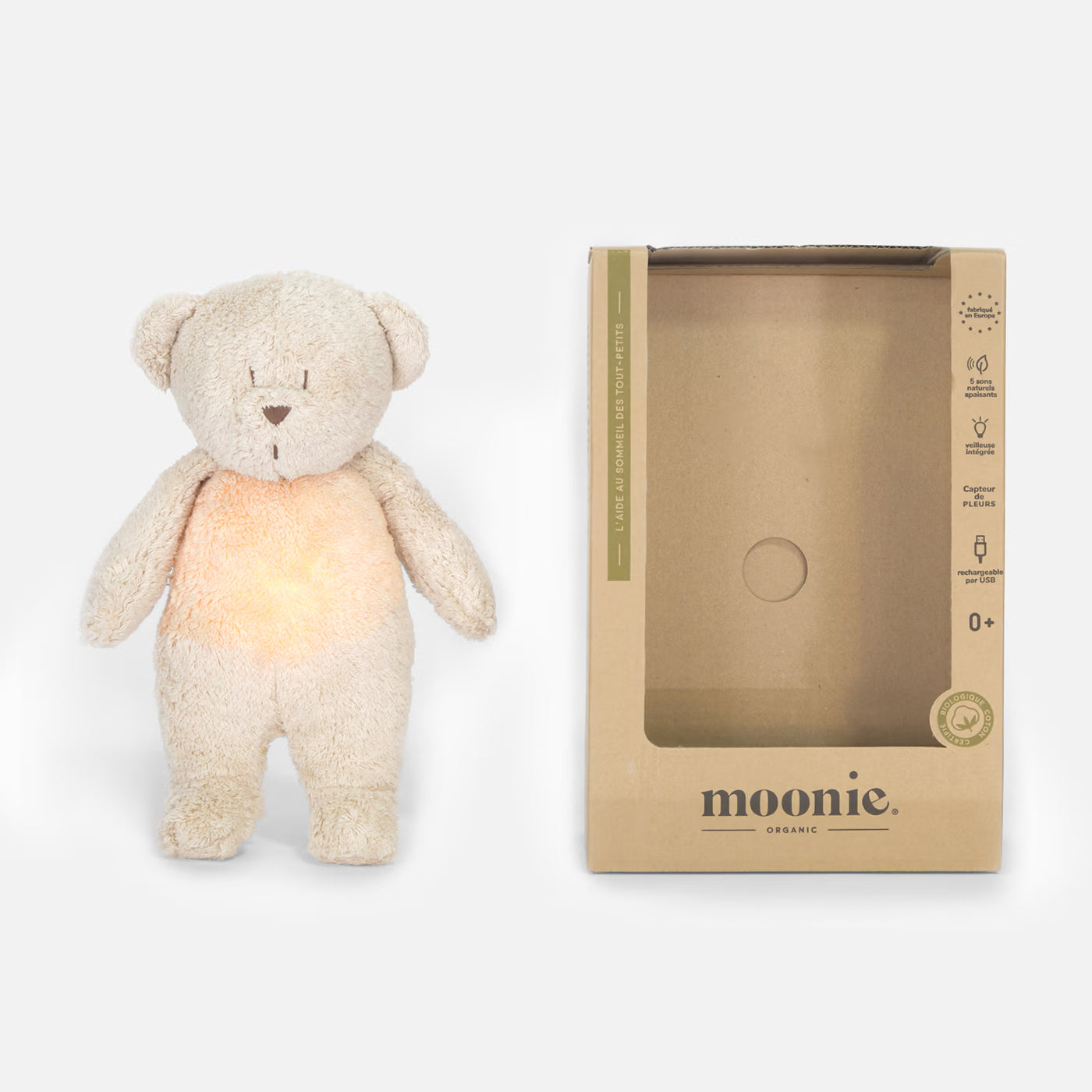 Νυχτερινό φωτάκι αρκουδάκι Moonie με λευκό θόρυβο - μπεζ-γκρι